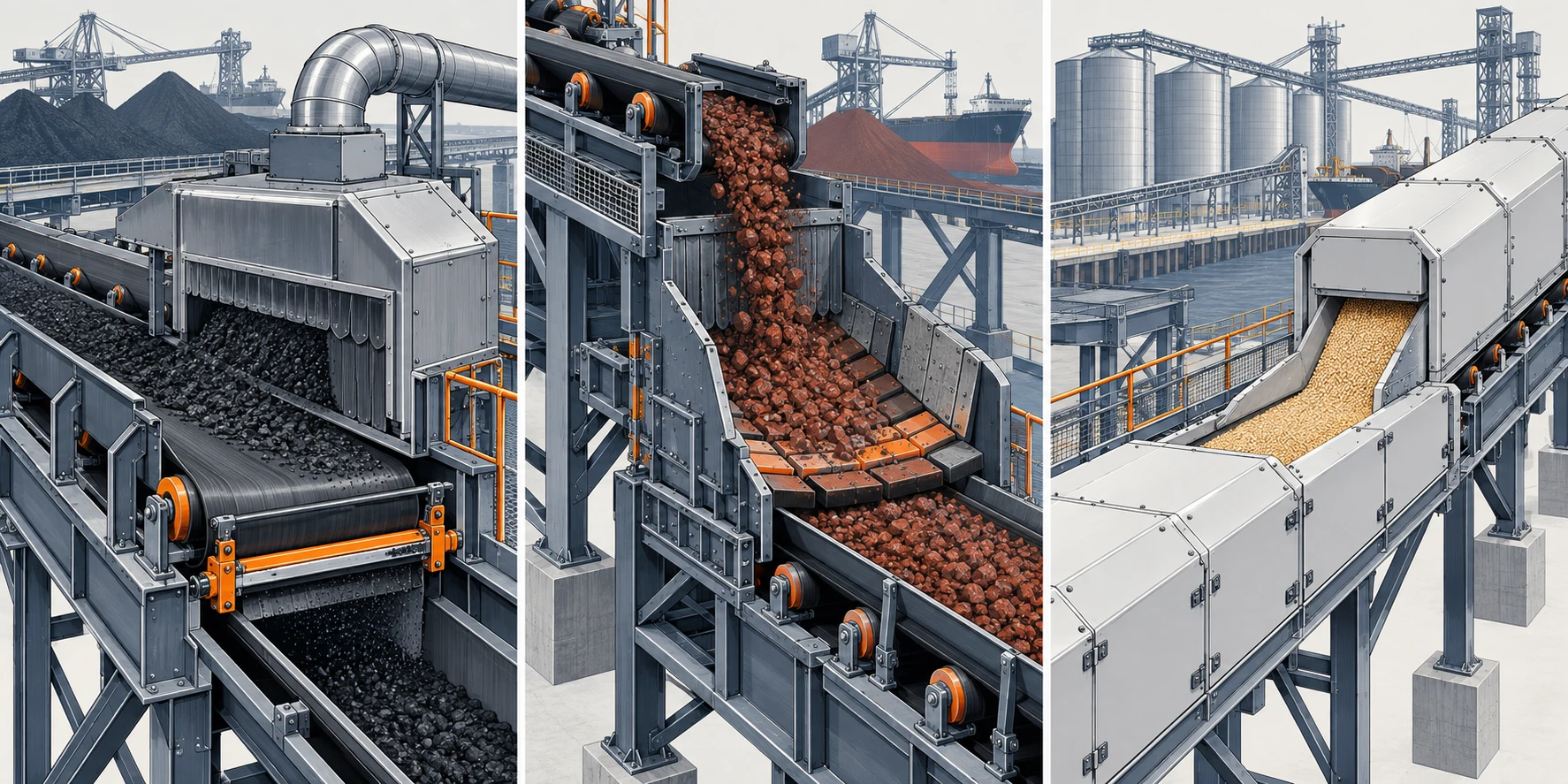 Coal, iron ore and grain conveyor duties at a bulk terminal