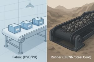 Fabric (PVC/PU) vs rubber (EP/NN/steel cord) conveyor belts in hygienic and quarry settings