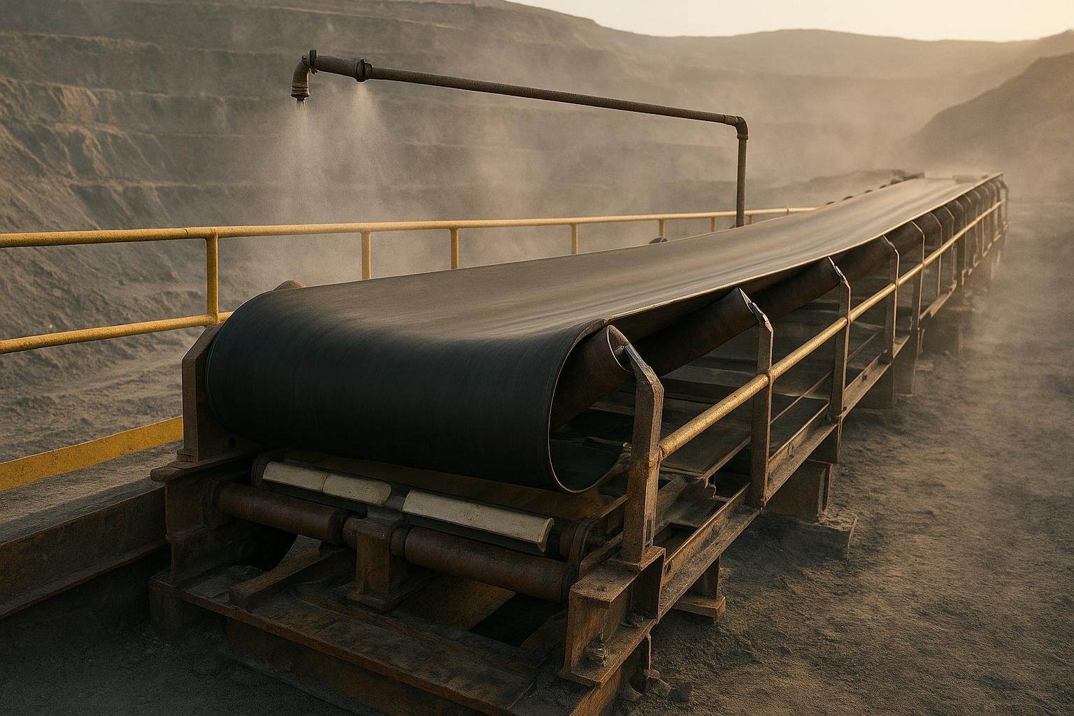 Conveyor impact bed at a loading zone with correct belt-to-bar clearance and idlers before and after the bed