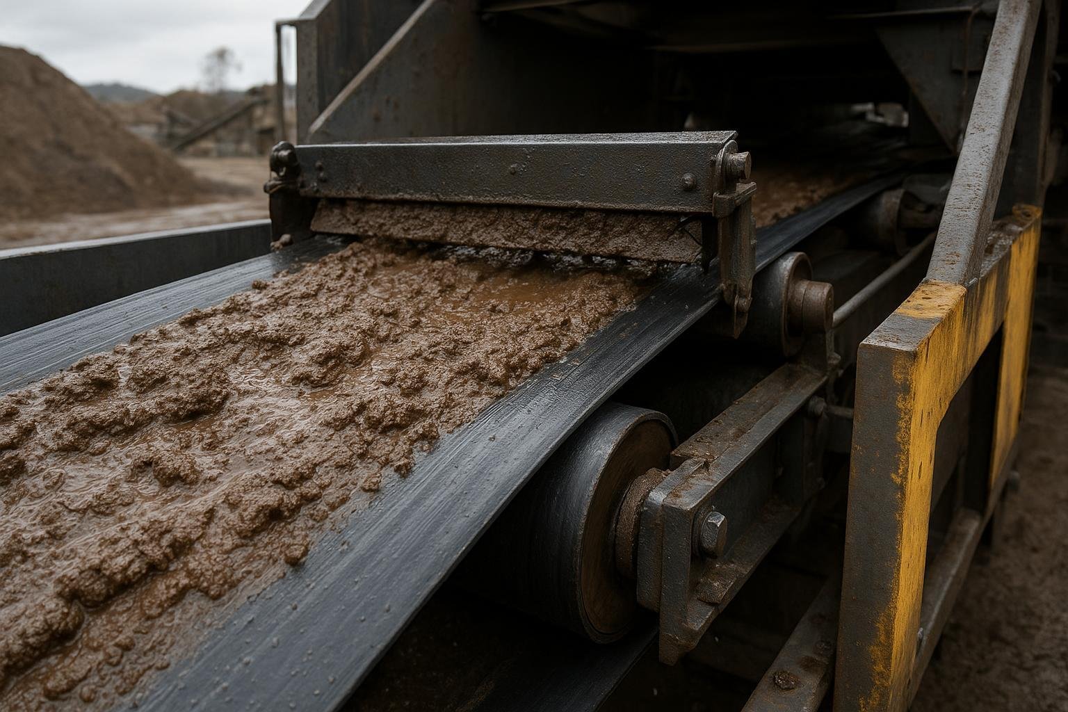 Cover image: conveyor belt carrying wet sticky clay with primary and secondary belt cleaners and UHMW-lined transfer point